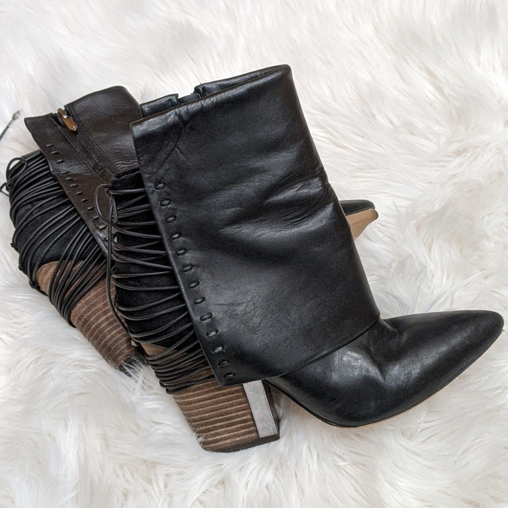 Sam Edelman black leather lace up heeled booties